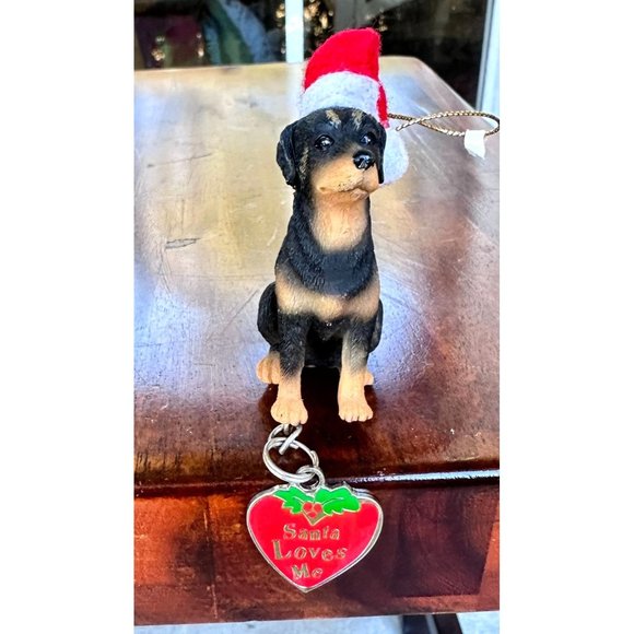 Vintage 90's Ganz Rottweilier Christmas Ornament Dog New Santa Loves Me … - Picture 7 of 12
